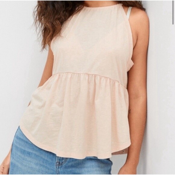 American Eagle Small Halter Babydoll Tank Top Peach High-Neck 100% Cotton NWT - Picture 1 of 10